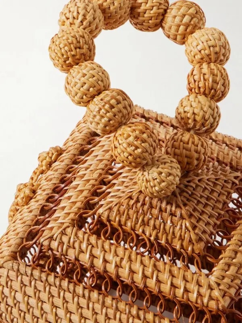 Cult Gaia Suri Rattan Wicker Top Handle Beaded Clutch Mini Bag Purse Tan Brown - Picture 3 of 9
